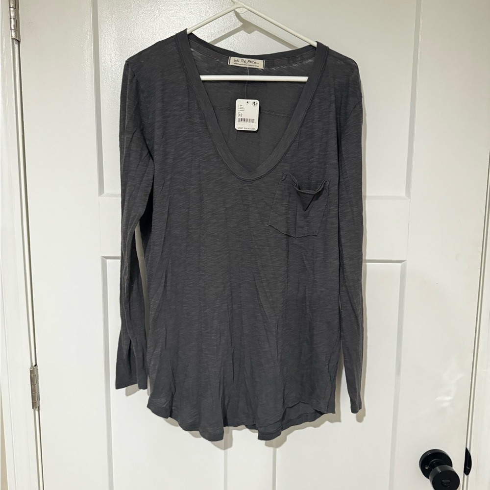 NWT Free People Dark Gray Long Sleeve V-Neck Top